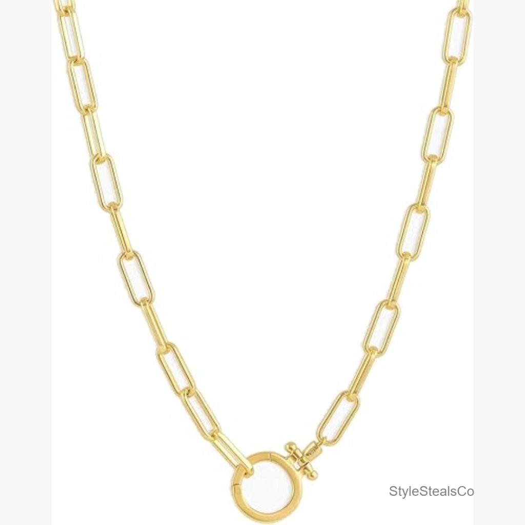 18" Adjustable Paperclip Link Chain Necklace With Chunky Clasp